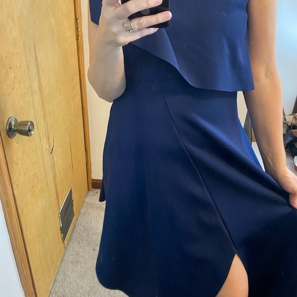 Topshop Ruffle One Shoulder Asymmetrical Hem Blue Scuba Dress - Picture 10 of 16